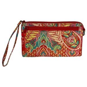 Vera Bradley Wristlet Accordion Wallet Paisley Paradise Quilted Retired Red